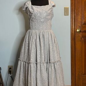 Ivy City Co Silver Sequin Midi Dress